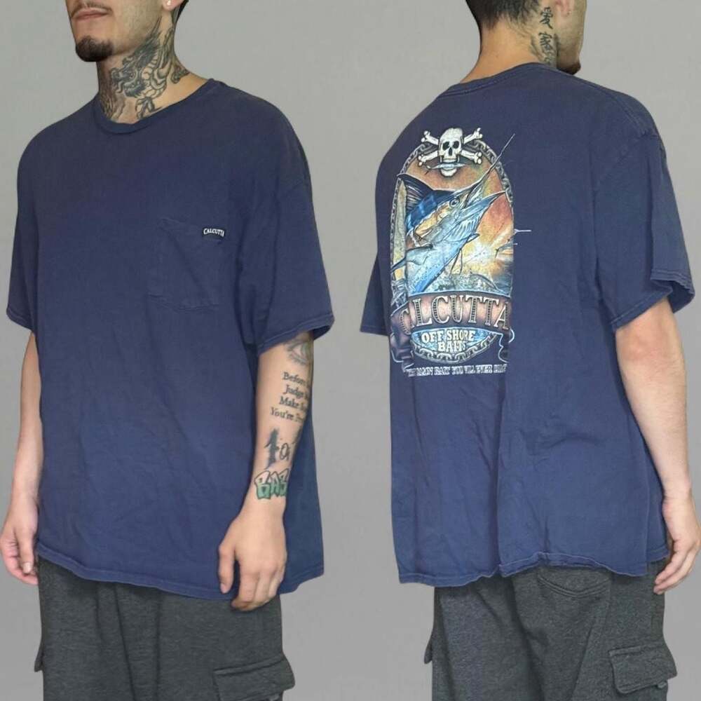 Calcutta Off Shore Baits Navy Blue Graphic Pocket T-Shirt